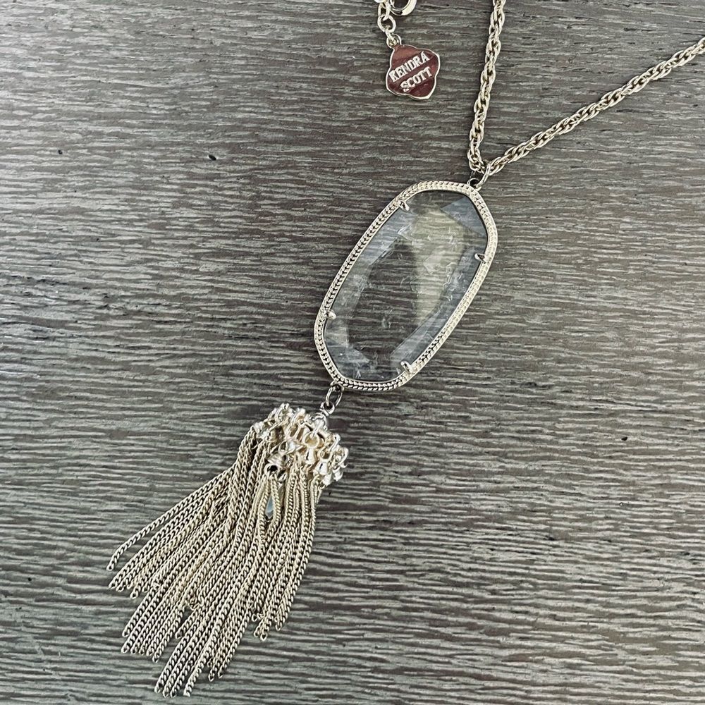 Kendra Scott Clear Pendant Long Gold Tassel Chain Necklace